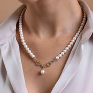 Stone Natural Pearl Necklace Bracelet Ring Earring Quadruple Set
