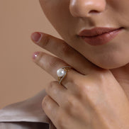 Stone Natural Pearl Necklace Bracelet Ring Earring Quadruple Set