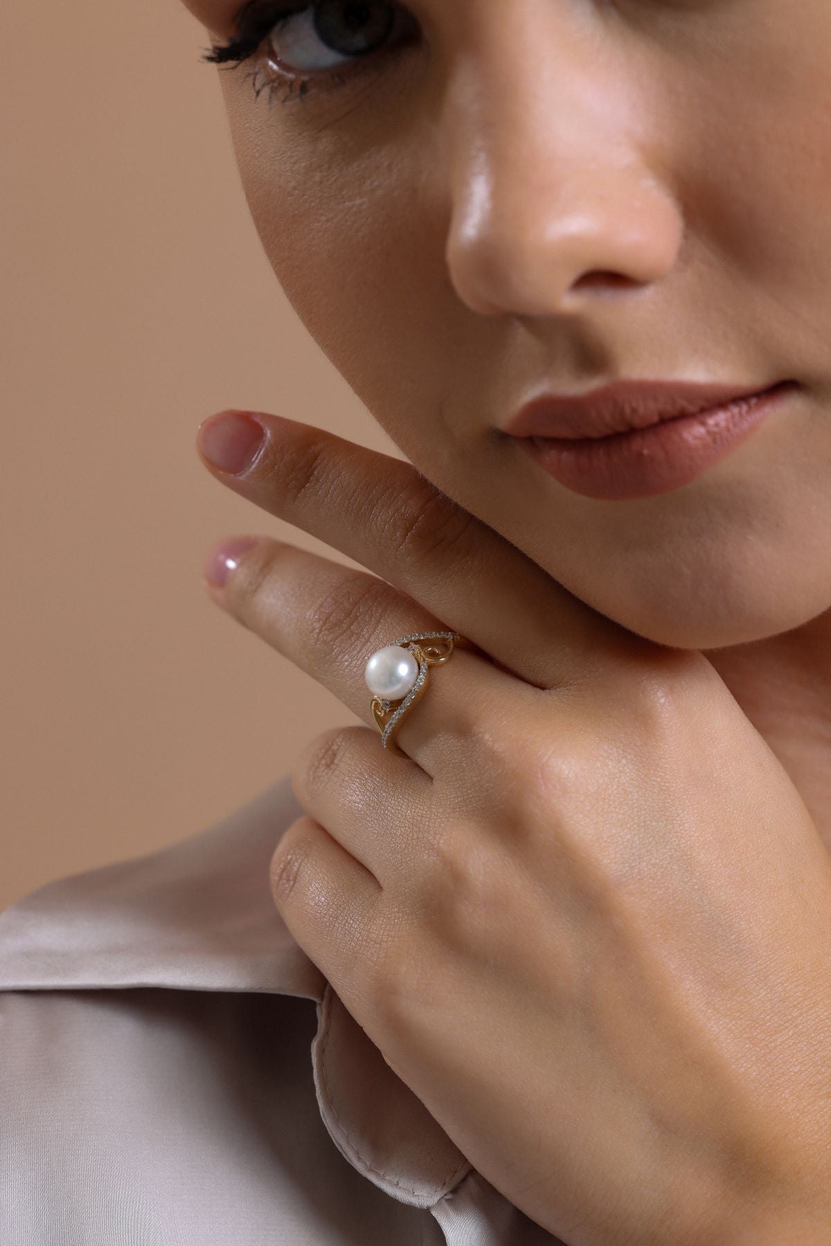 Stone Natural Pearl Necklace Bracelet Ring Earring Quadruple Set