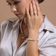 Stone Natural Pearl Necklace Bracelet Ring Earring Quadruple Set