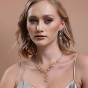 Flower Desenli Natural Pearl Necklace Earring Double Set