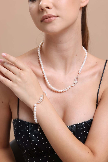 Yaprak Taşlı Doğal İnci Kolye Bileklik İkili Set | | Birinci1926
