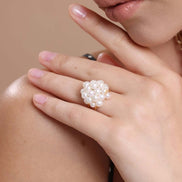 Natural Pearl Earring Necklace Bracelet Ring Quadruple Set