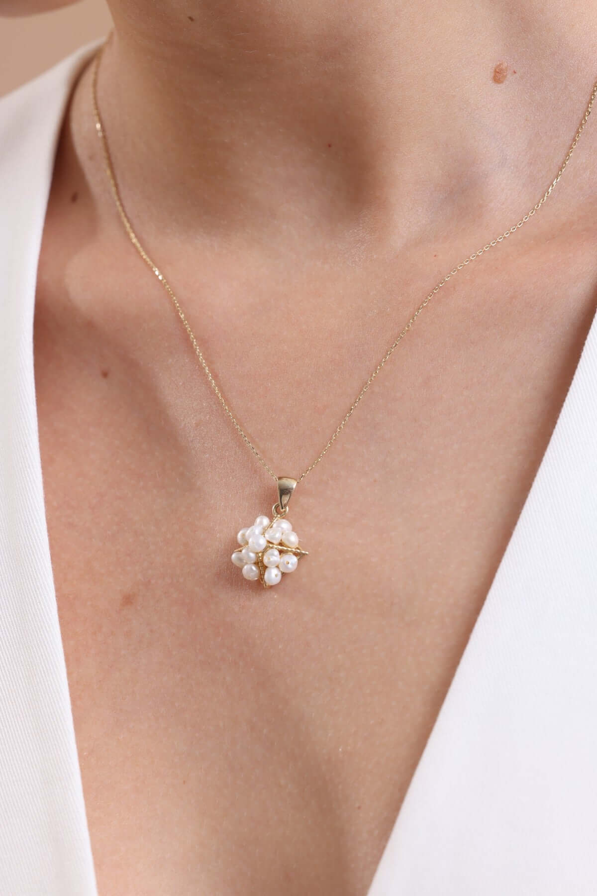 Pyramid Model Natural Pearl Earring Necklace Bracelet Ring Quadruple Set