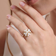 Pyramid Model Natural Pearl Earring Necklace Bracelet Ring Quadruple Set