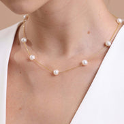 Crispy Natural Pearl Chain Necklace Bracelet Double Set