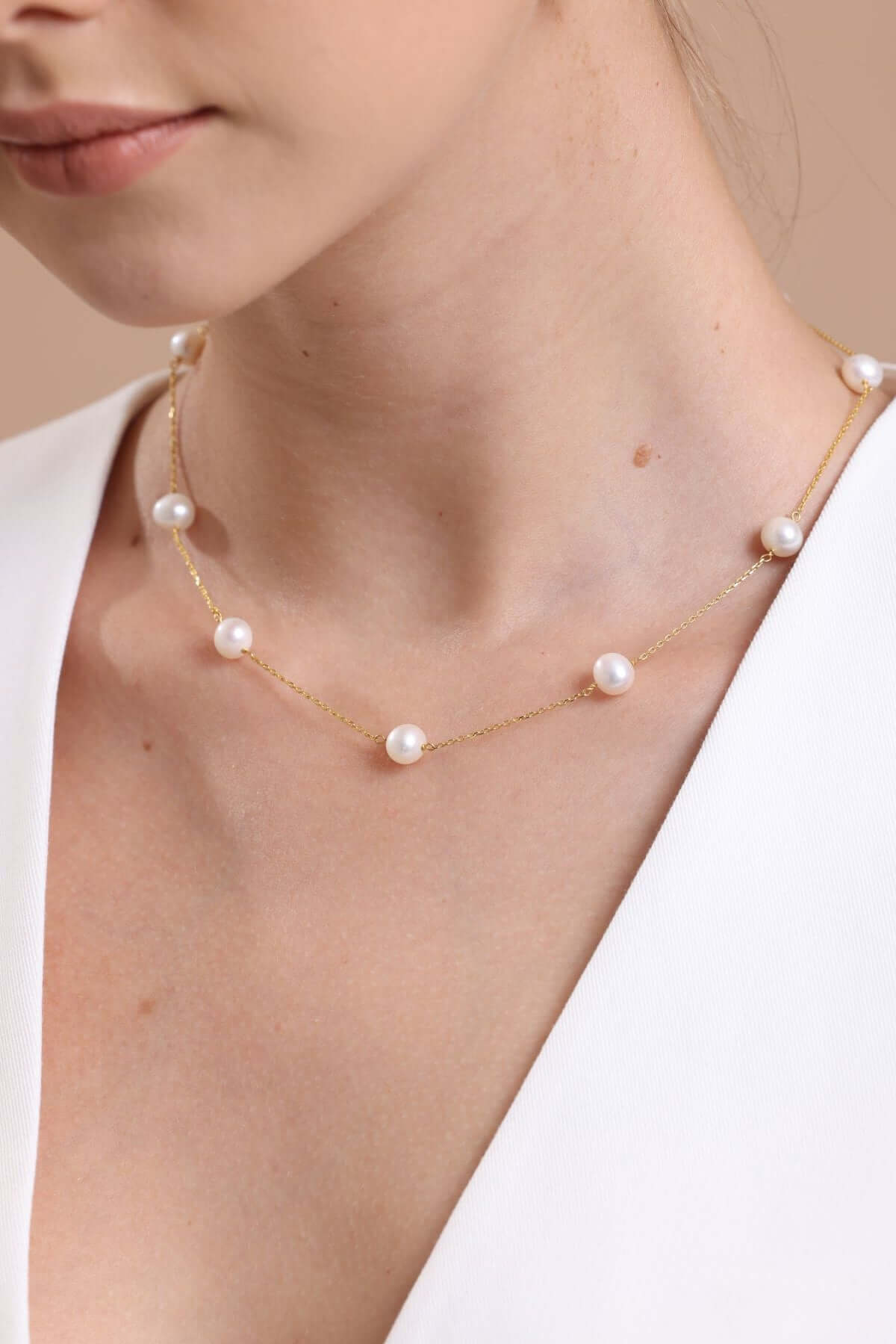 Crispy Natural Pearl Chain Necklace Bracelet Double Set