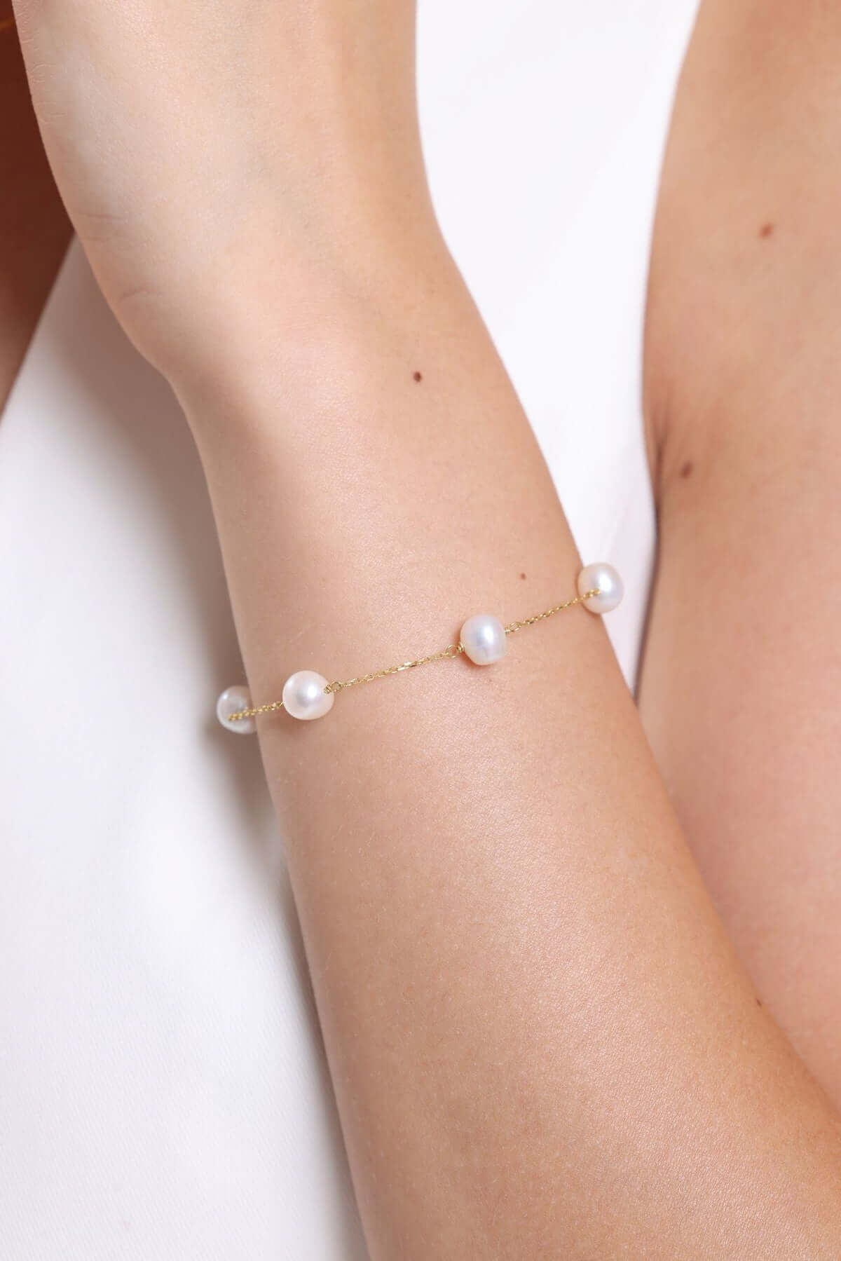 Crispy Natural Pearl Chain Necklace Bracelet Double Set
