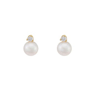 Three-Pronged Diamond Pearl Earrings