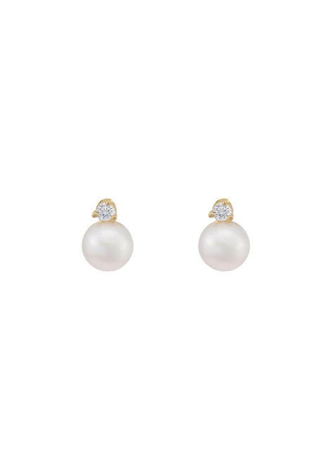 Three-Pronged Diamond Pearl Earrings