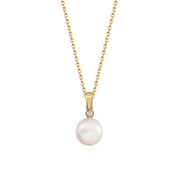 White Natural Pearl Necklace with Diamond
