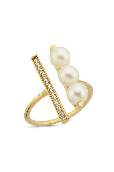 Natural Three Pearl Ring With Zircon
