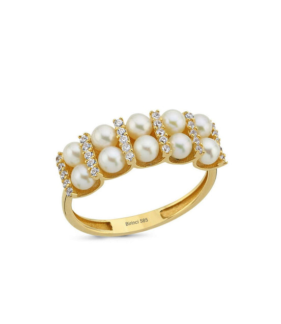 Double Row Natural Pearl Ring