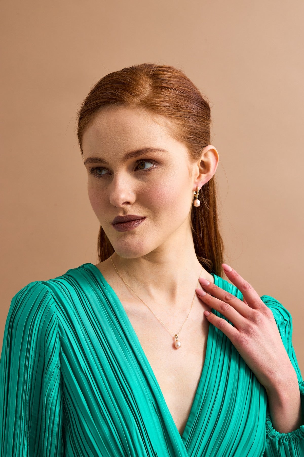 Pink Drop Natural Pearl Necklace Earring Double Set