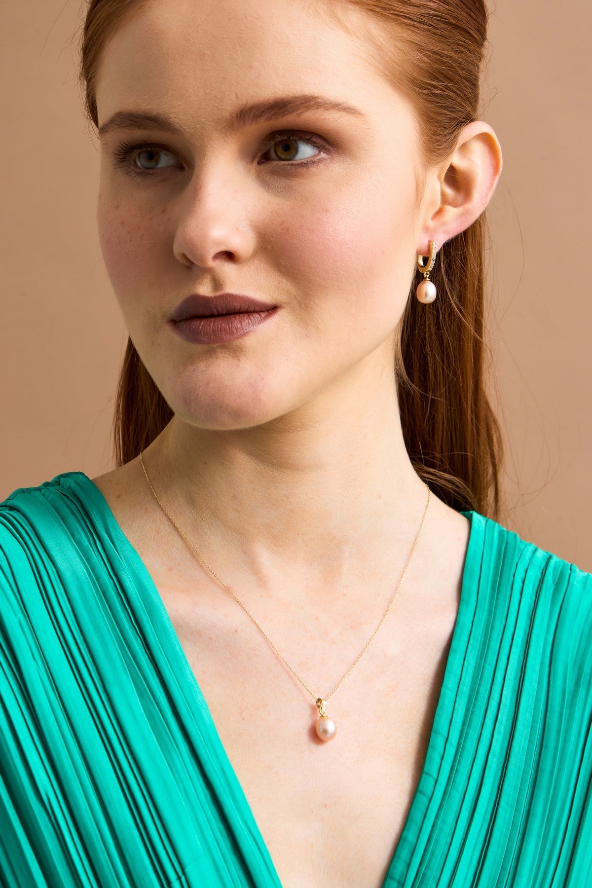 Pink Drop Natural Pearl Necklace Earring Double Set