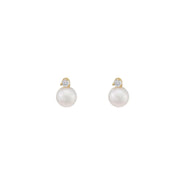 Three-Pronged Diamond Pearl Earrings