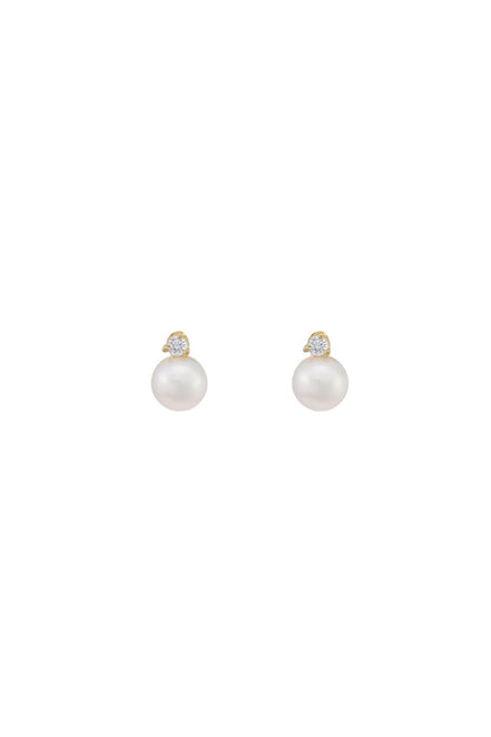 Three-Pronged Diamond Pearl Earrings