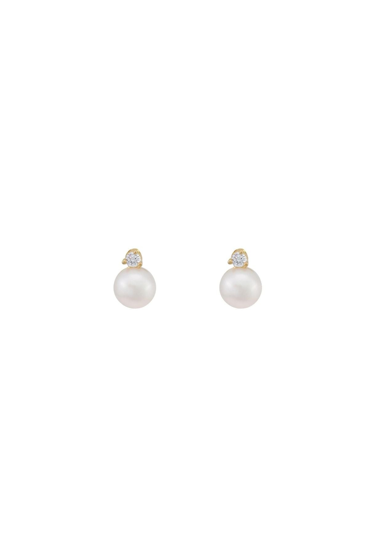 Three-Pronged Diamond Pearl Earrings