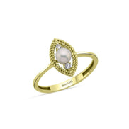 0,15 Karat Eye Design Natural Pearl Diamond Ring