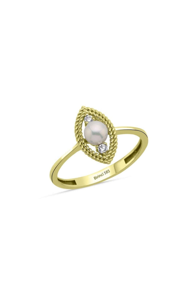 0,15 Karat Eye Design Natural Pearl Diamond Ring