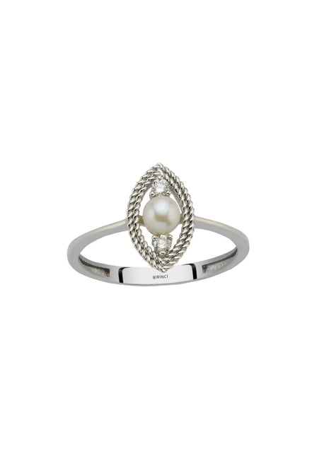 0,15 Karat Eye Design Natural Pearl Diamond Ring