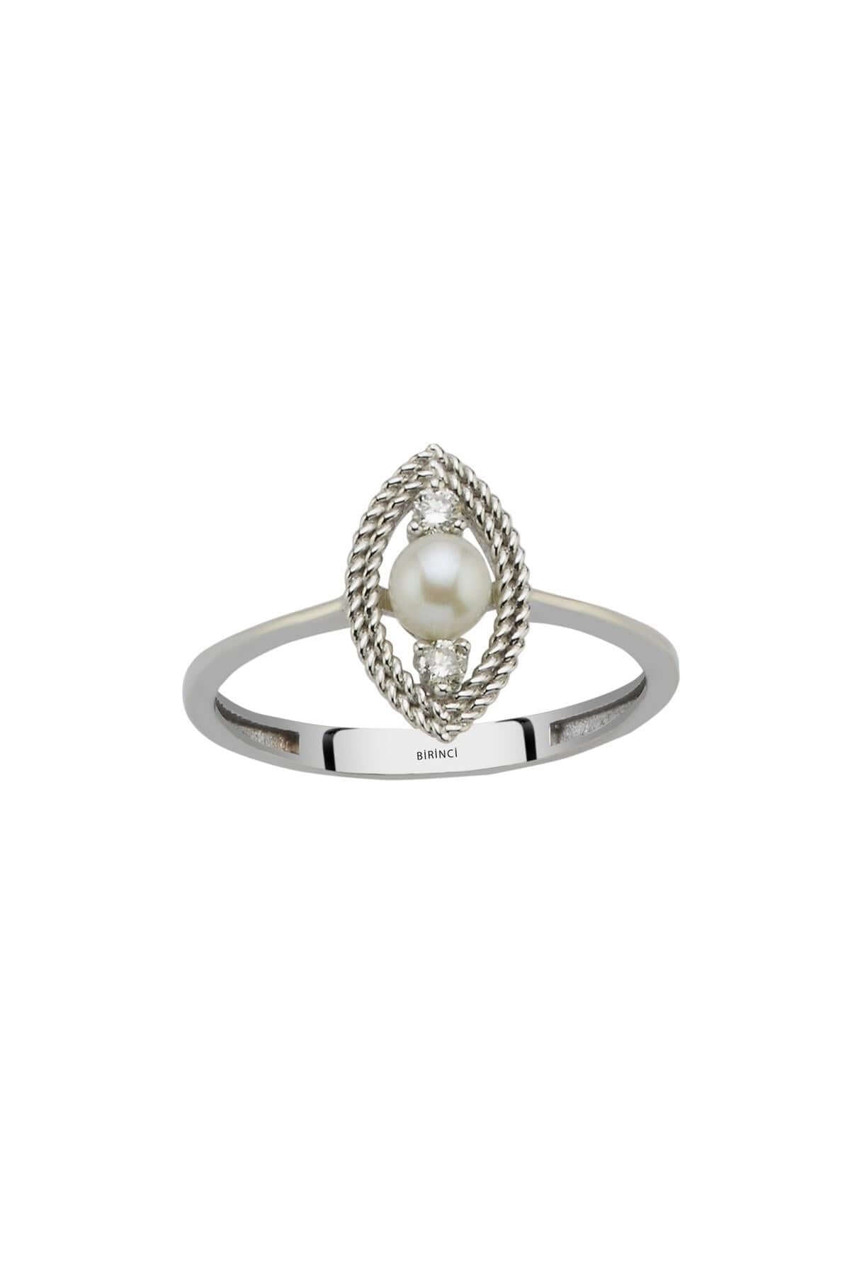 0,15 Karat Eye Design Natural Pearl Diamond Ring