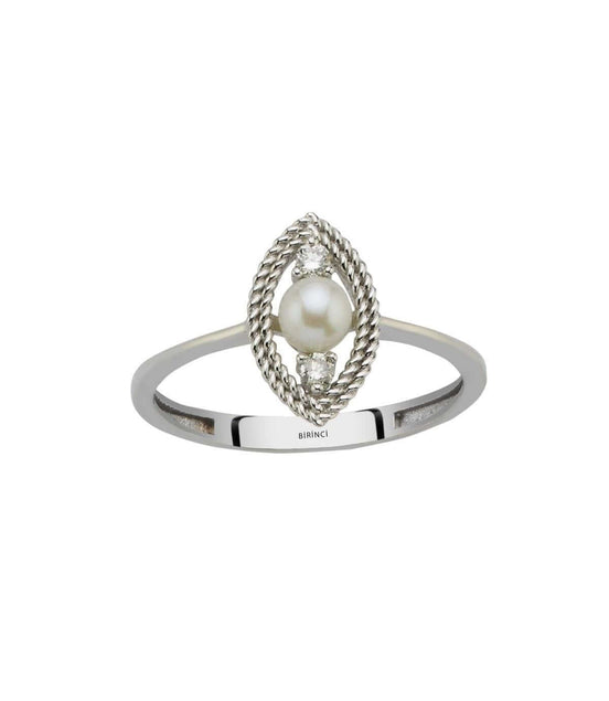 0,15 Karat Eye Design Natural Pearl Diamond Ring