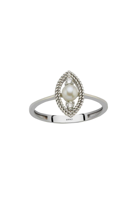 0,15 Karat Eye Design Natural Pearl Diamond Ring