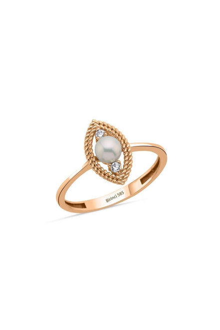 0,15 Karat Eye Design Natural Pearl Diamond Ring