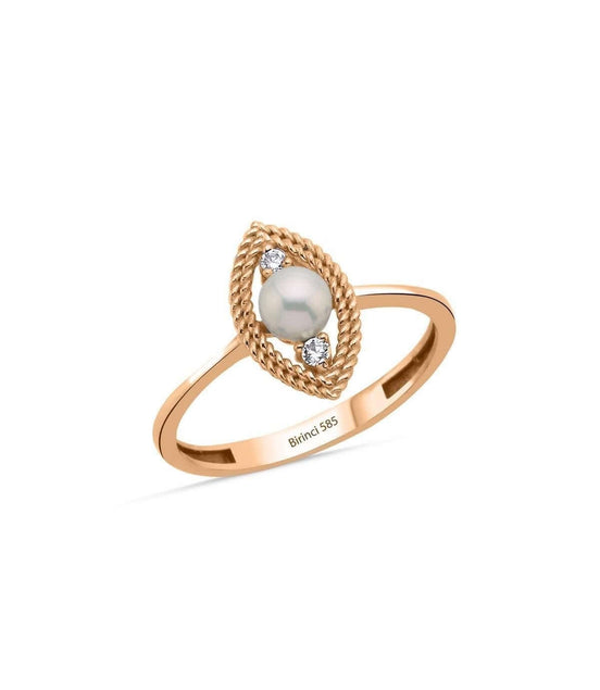 0,15 Karat Eye Design Natural Pearl Diamond Ring
