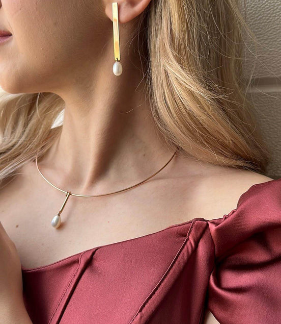 Doğal İnci Choker Küpe Kolye İkili Set | | Birinci1926