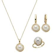 Natural Pearl Earring Necklace Ring Triple Set