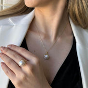 Natural Pearl Earring Necklace Ring Triple Set