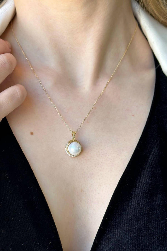 Natural Pearl Earring Necklace Ring Triple Set