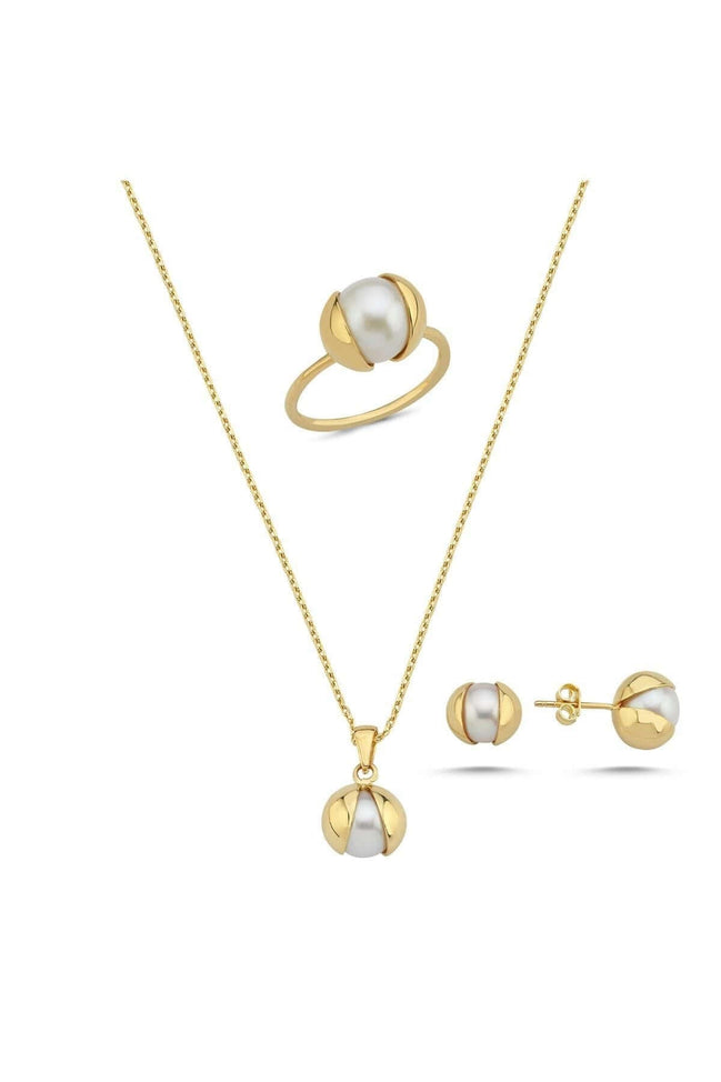 Doğal İnci Küpe Kolye Yüzük Üçlü Set | | Birinci1926