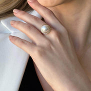 Natural Pearl Earring Necklace Ring Triple Set