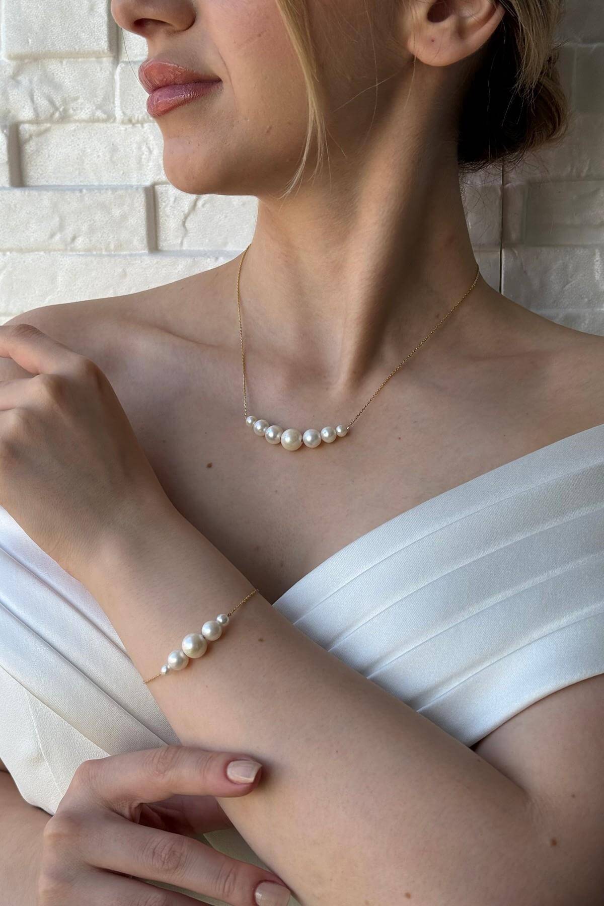 Filtration Natural Pearl Necklace Bracelet Double Set
