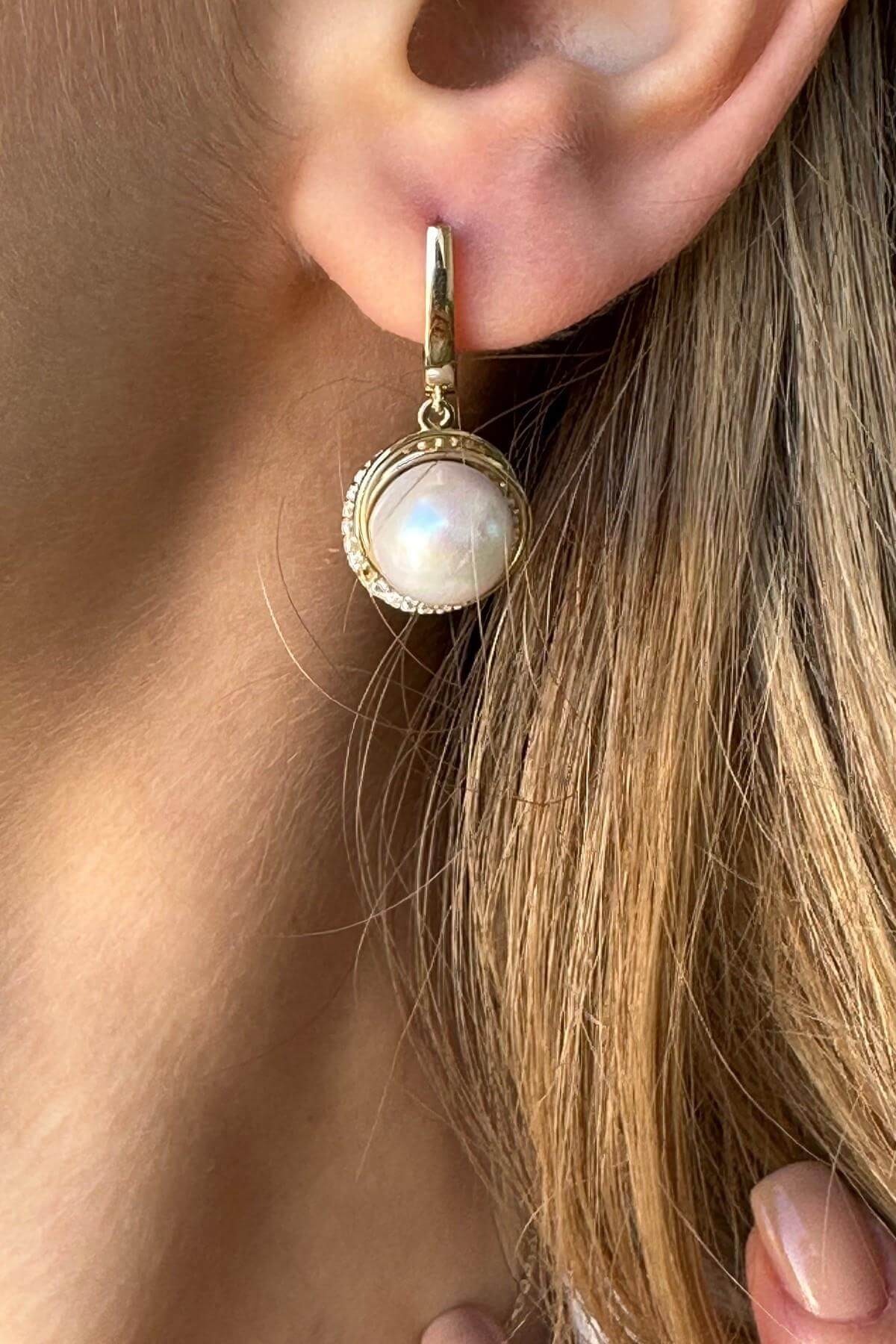 Zircon Stone Natural Pearl Earring