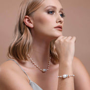 Baroque Natural Pearl Necklace Bracelet Double Set