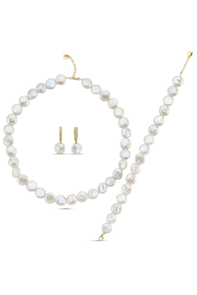 Para İnci Kolye Bileklik Küpe Üçlü Set | | Birinci1926