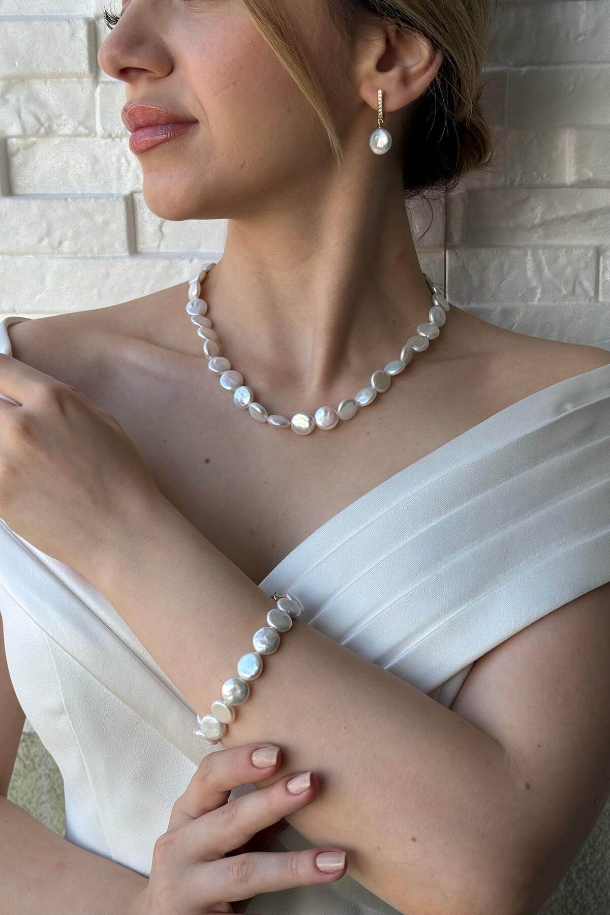 Para İnci Kolye Bileklik Küpe Üçlü Set | | Birinci1926