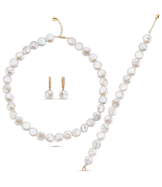 Para İnci Kolye Bileklik Küpe Üçlü Set | | Birinci1926