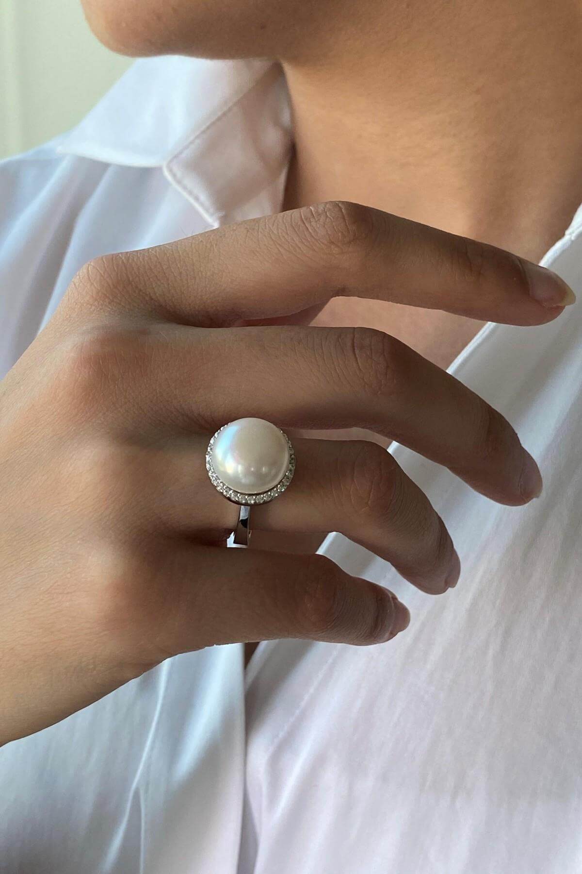 Zircon Stone Natural Pearl Ring