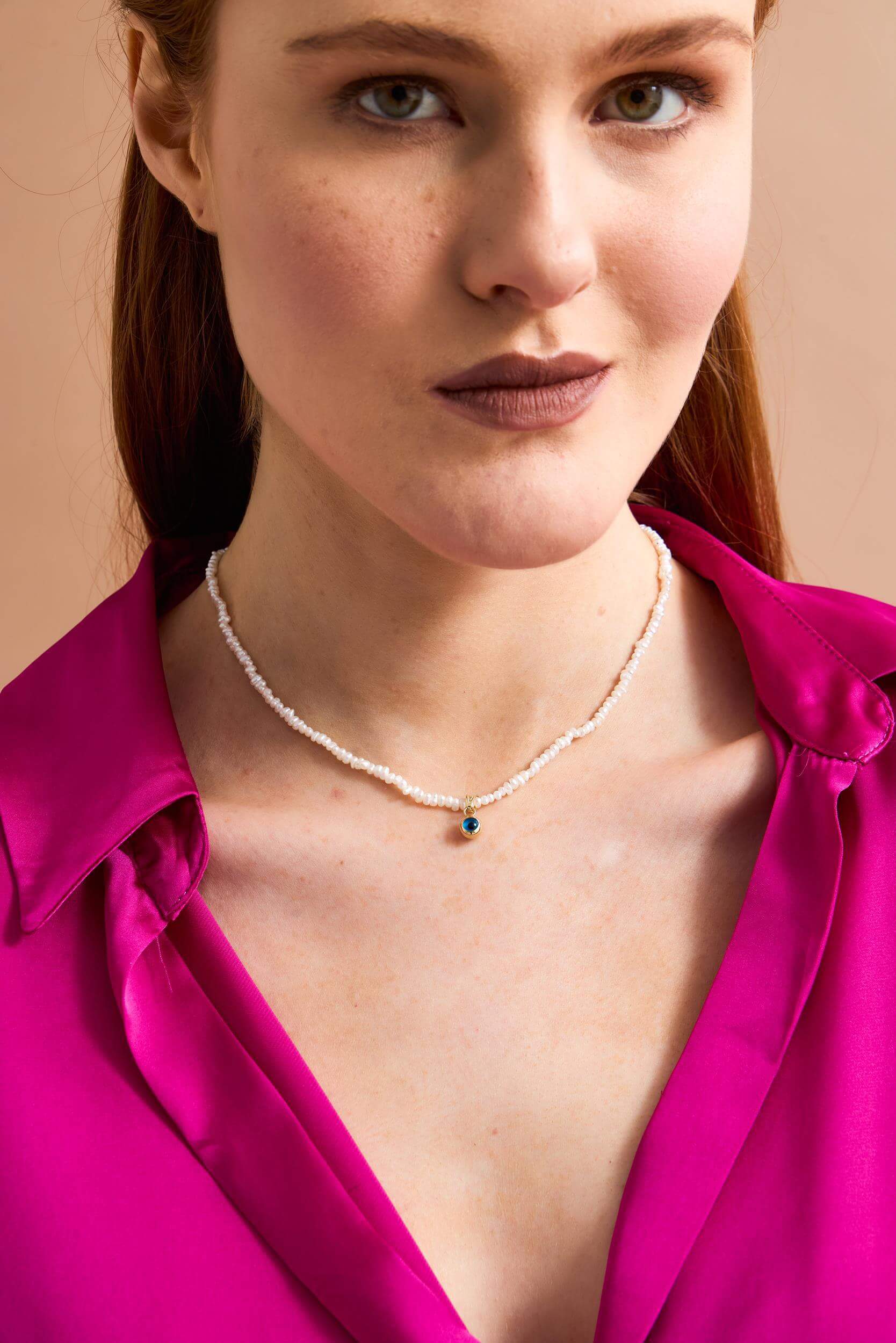 Crispy Natural Pearl Nazar Boncuklu Necklace