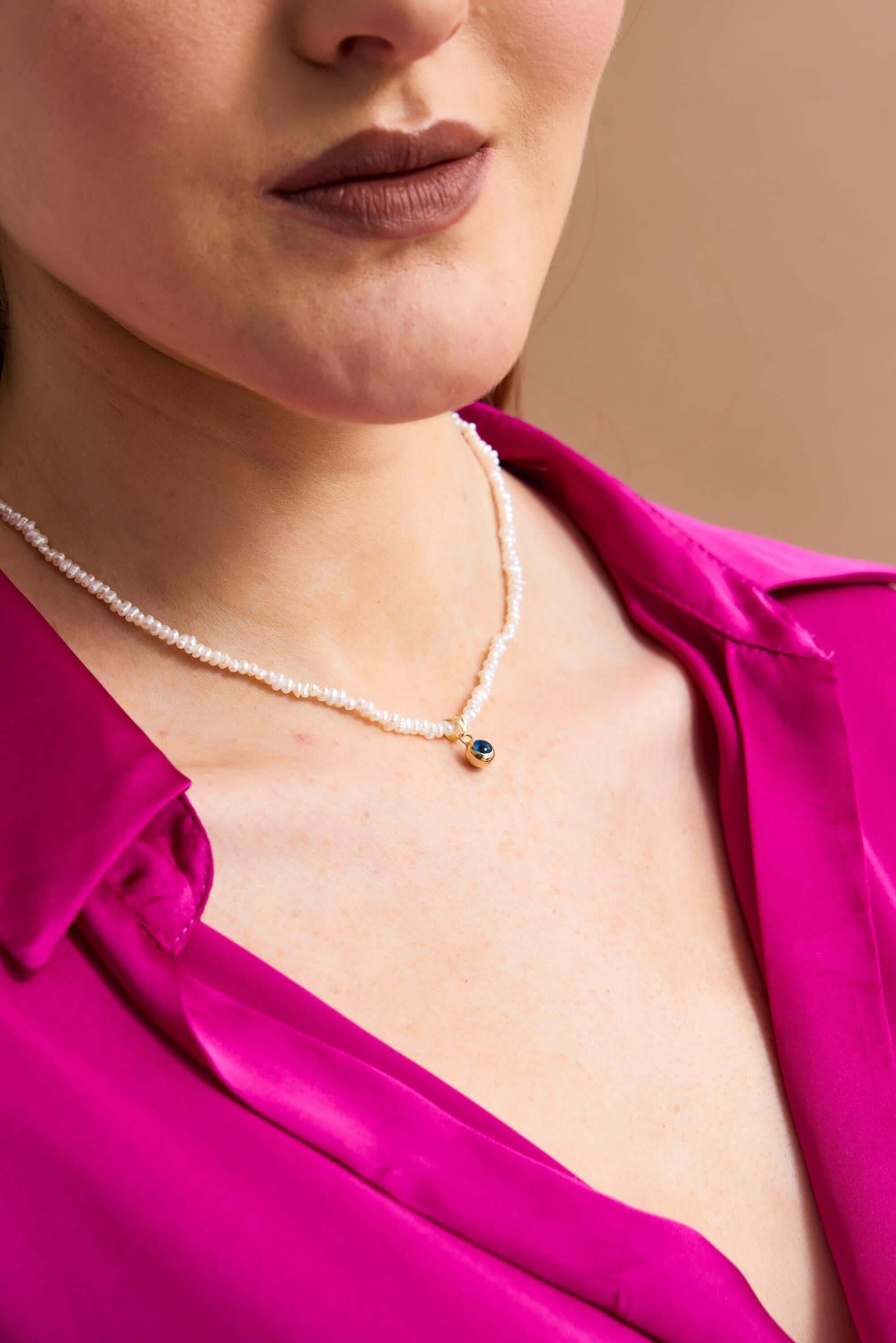 Crispy Natural Pearl Nazar Boncuklu Necklace