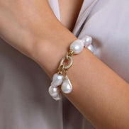 Hoop Clasp Baroque Natural Pearl Earring Necklace Bracelet Triple Set