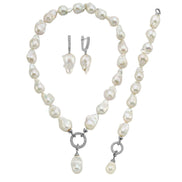 Hoop Clasp Baroque Natural Pearl Earring Necklace Bracelet Triple Set
