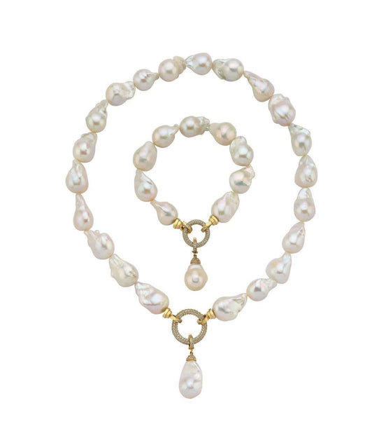 Halka Kilitli Barok Doğal İnci Kolye Bileklik İkili Set | | Birinci1926