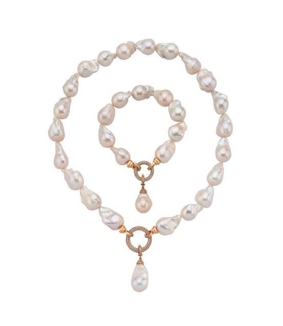 Halka Kilitli Barok Doğal İnci Kolye Bileklik İkili Set | | Birinci1926