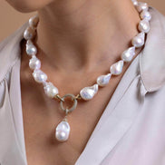 Hoop Clasp Baroque Natural Pearl Earring Necklace Bracelet Triple Set